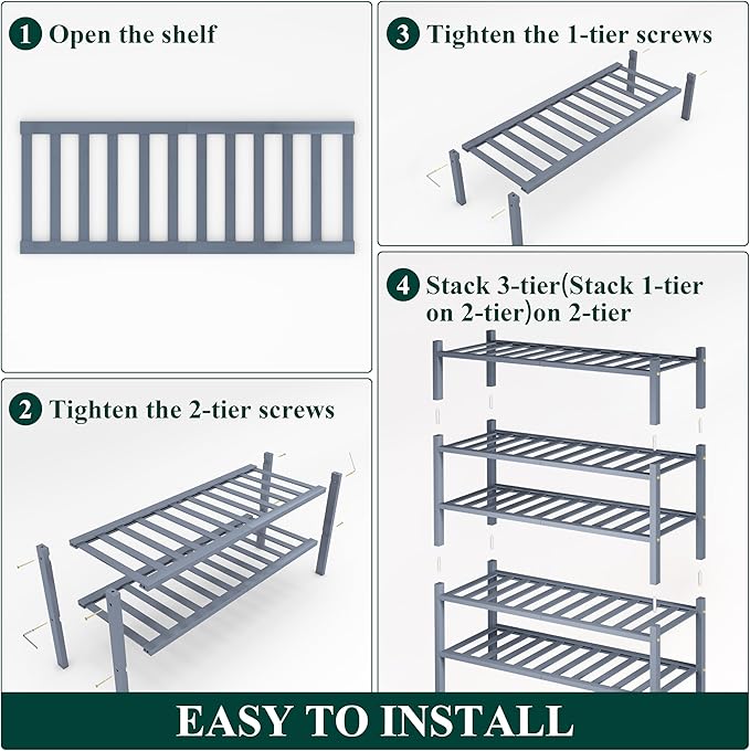 Smiry Shoe Rack, 5 Tier Bamboo Shoe Organizer, Stackable Free Standing Wooden Shoe Storage Shelf for Closet, Entryway, Front Door Entrance, Grey
