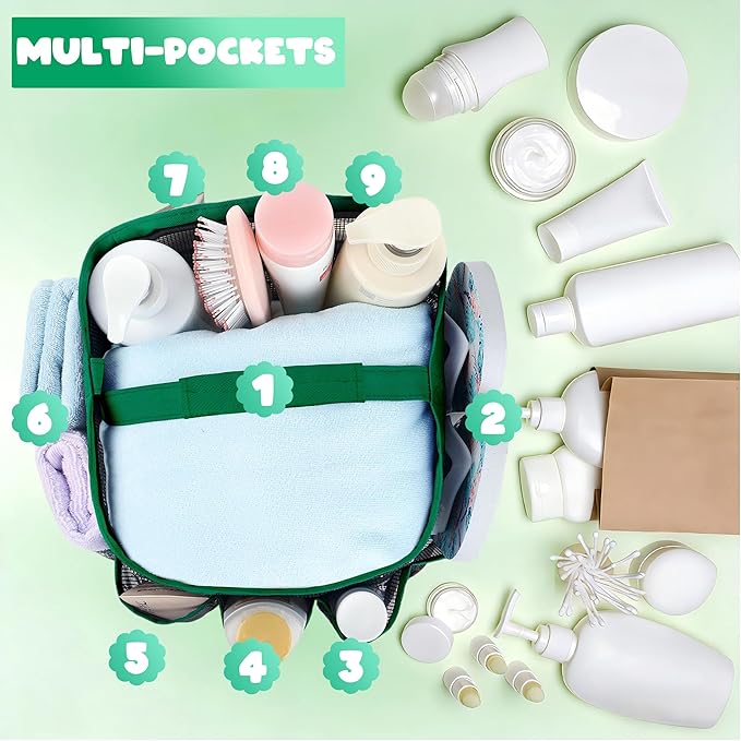 Attmu Mesh Shower Caddy Portable for College Dorm Room Essentials with 8 Pockets, Hanging Shower Caddy Dorm Basket, Quick Dry Shower Bag for Bathroom
