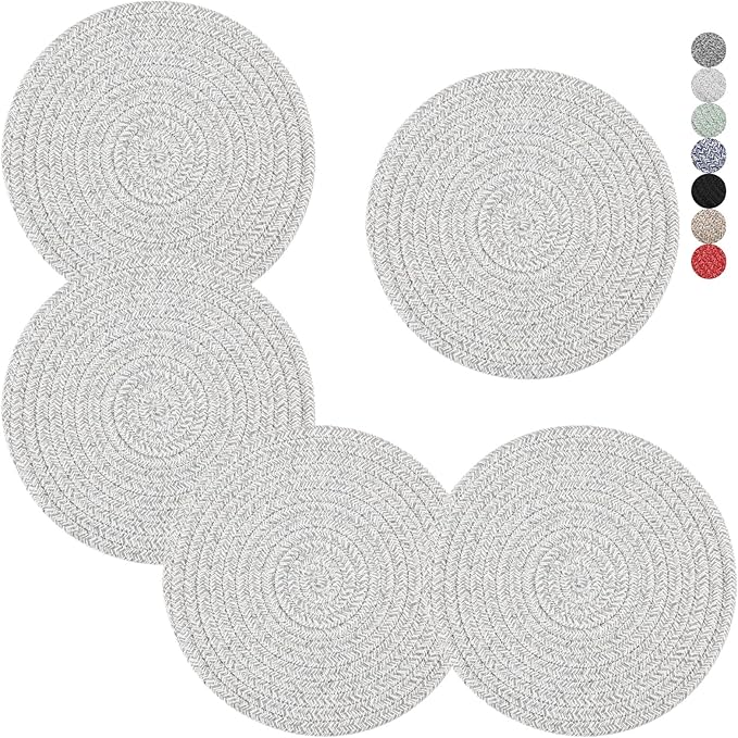 Trivets for Hot Dishes, Pots and Pans, 8 Inches Hot Pads 5 Pcs, Pot Holders for Kitchen, Heat Resistant Mat Protect Counter, Coasters Set Home Essentials Farmhouse Decor (Green)