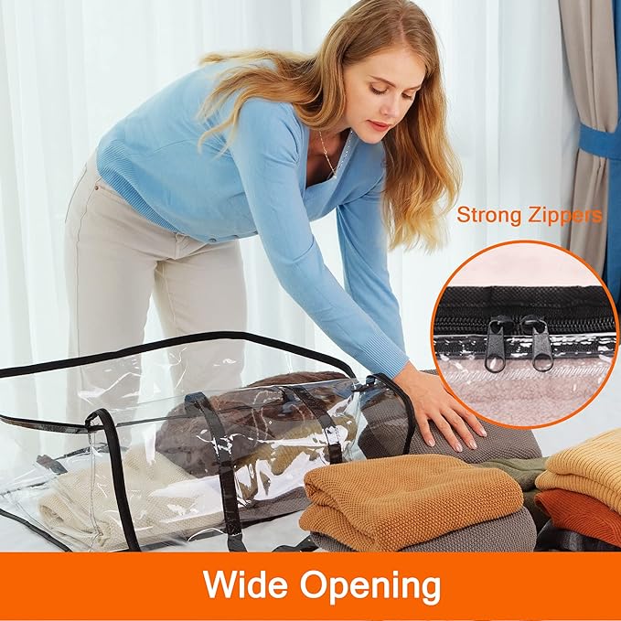 Vieshful 3 Pack Clear Clothes Storage Bag, 40L Plastic Blanket Storage Bag with Zipper, Foldable Closet Organizer, Moving bags for Comforter, Blanket, Bedding, Duvet, Toys