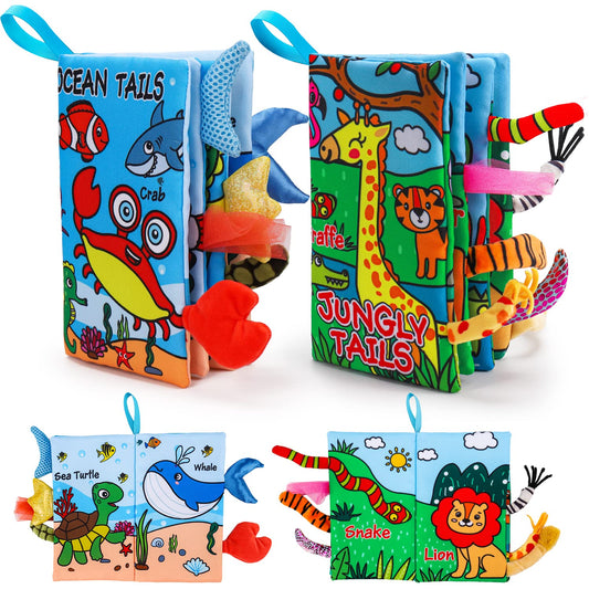 2PCS Baby Books 0-6 Months Tummy Time Infant Toys 0-3 Months High Contrast Baby Sensory Toys 3-6 6-12 Months Newborn Essentials Must Haves Crinkle Touch Feel Busy Soft Books for Babies Shower Gifts