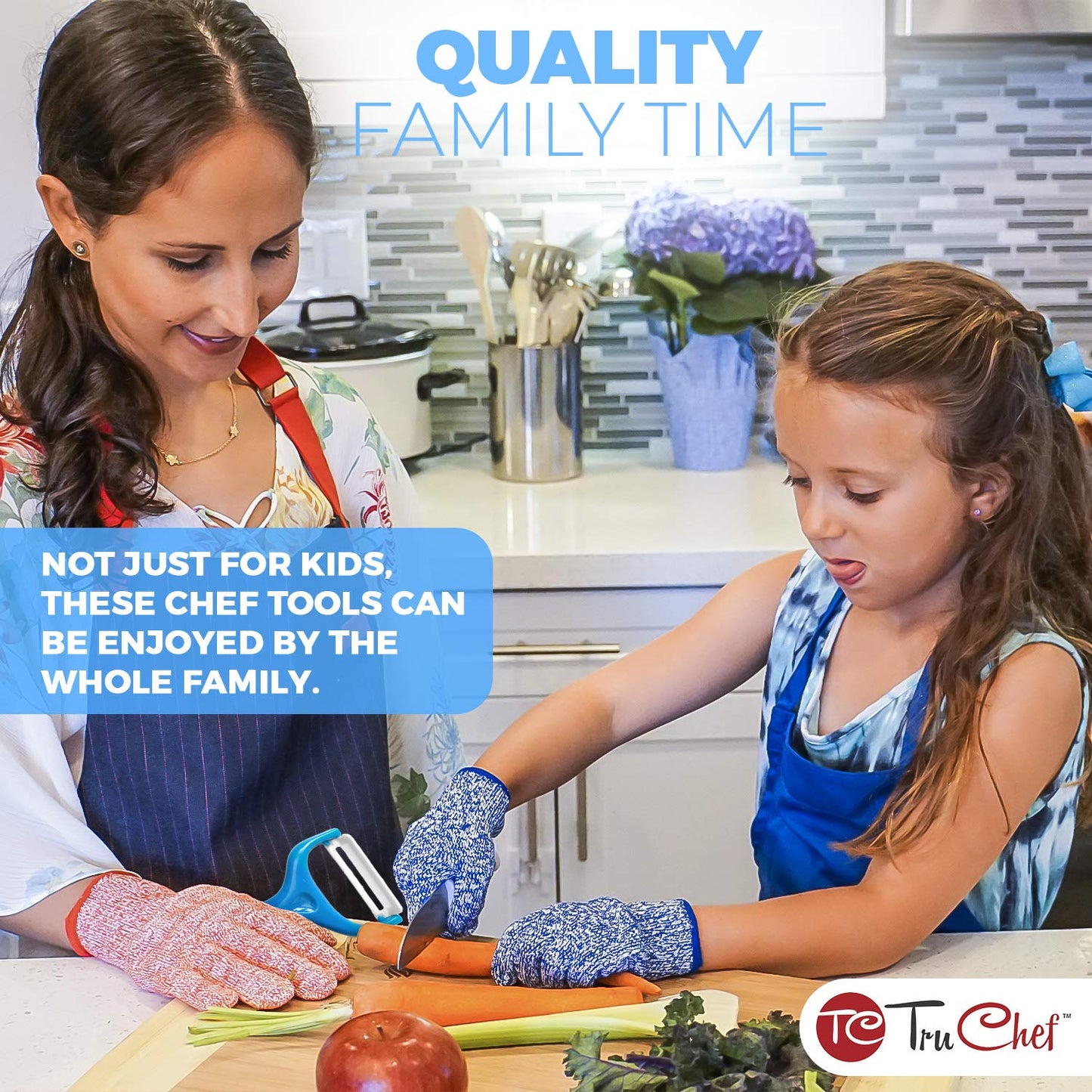 TruChef Kids Knife Set for Real Cooking | Skin Safe Chef Set for Ages 3+ with Rainbow Blades, Cutting Board, Scraper, Recipe Cards | Jr Chef Cooking Gift for Teens & Kids (16 Pcs)