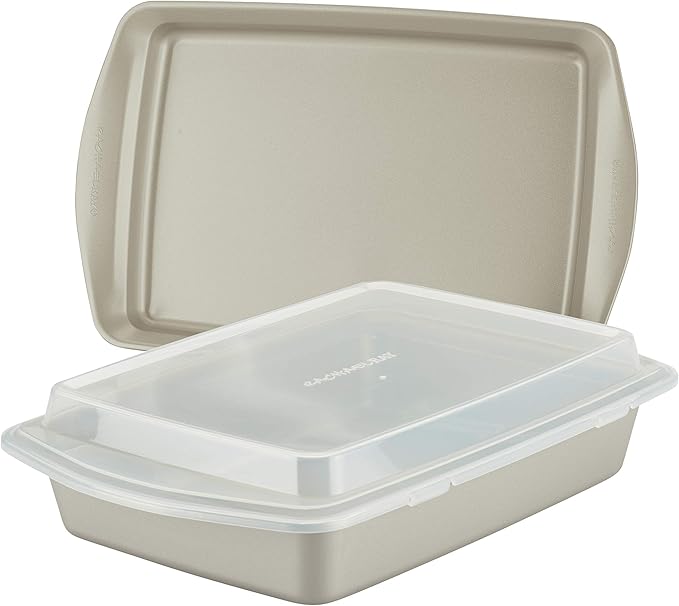Rachael Ray Nonstick Bakeware Set without Grips, Nonstick Cookie Sheets / Baking Sheets and Cooling Rack - 2 Piece, Silver