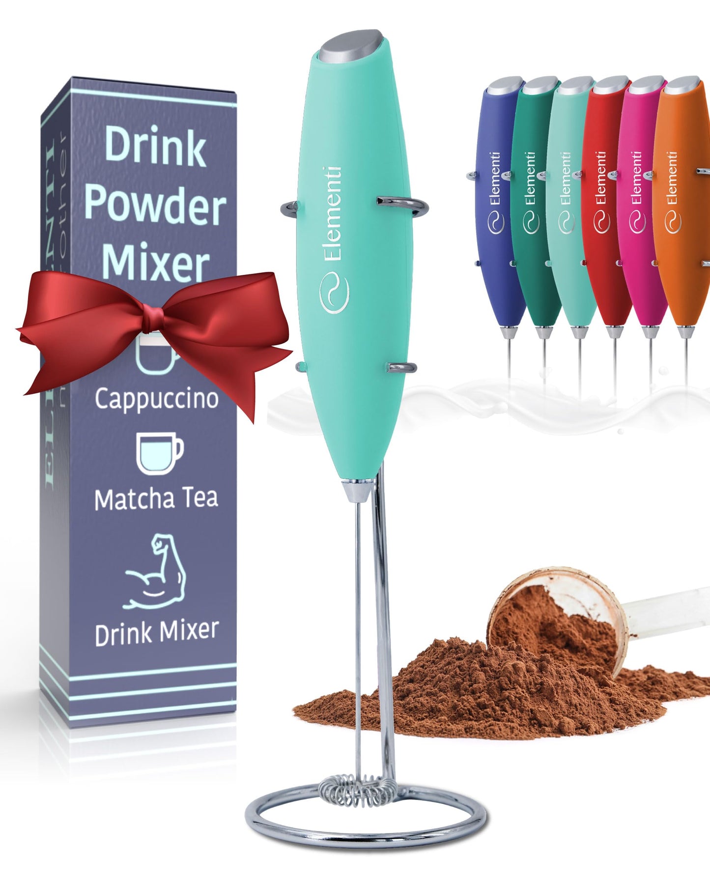 Elementi Portable Milk Frother & Stand – Compact Mixer for Powdered Drinks and Coffee, Electric Whisk Hand Blender, Specialty Kitchen Appliance (Pumpkin Orange)