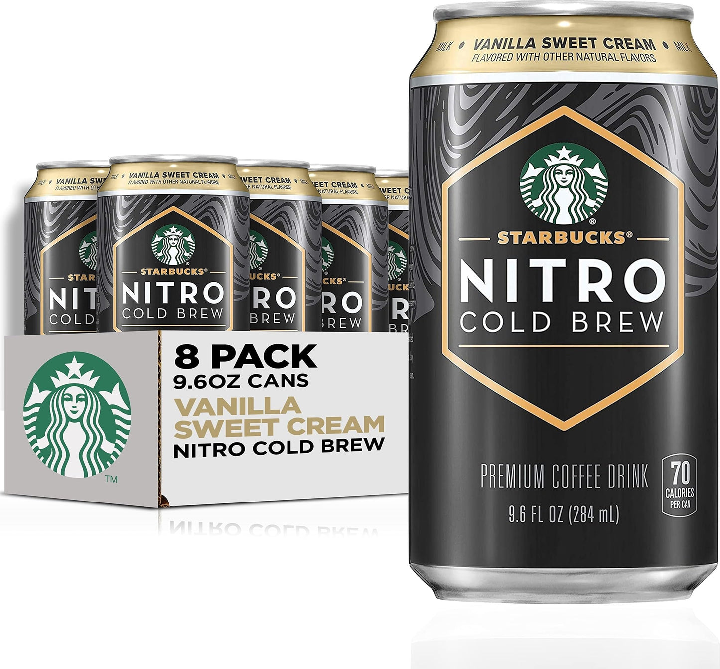 Starbucks - RTD Coffee Nitro Cold Brew, Black Unsweetened, 9.6 fl oz Cans (8 Pack), Iced Coffee, Cold Brew Coffee, Coffee Drink
