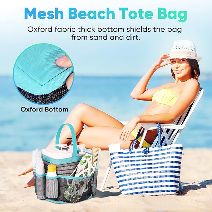 EUDELE Mesh Shower Caddy Portable for College Dorm Room Essentials, 8-Pocket Large Capacity Shower Bag for Beach, Swimming, Gym Pack