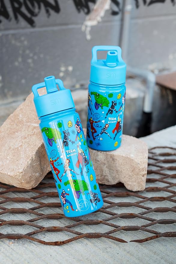 Simple Modern Kids Summit Water Bottle with Straw Lid | Marvel Avengers 14oz Stainless Steel Cup Insulated Tumbler for Boys, School | Avengers Heroes