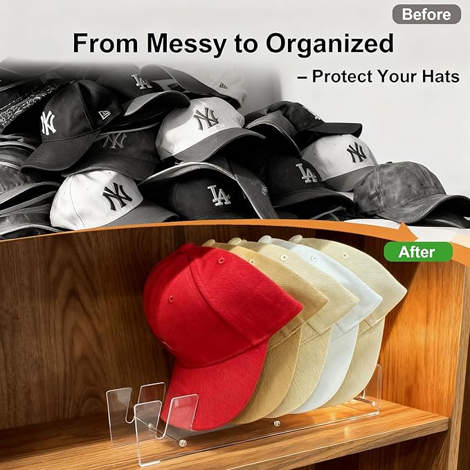 Hat Stand Organizer for Baseball Caps, Acrylic Hat Holder & Rack, 7PCS Clear Stand for 56 Caps, Ideal for Bedroom, Closet, Dresser, Office and Entrance (7)
