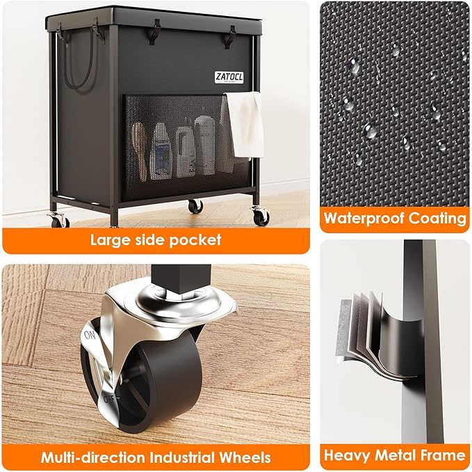 220L Laundry Hamper with Lid, Heavy Duty Laundry Basket with Wheels, Large Capacity Dirty Clothes Hamper with Thick Iron Frame & Removable Bag, Rolling Laundry Hampers for Bathroom Bedroom Aesthetic