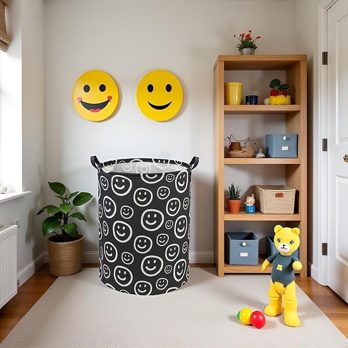 HIYAGON Baby Laundry Basket Baby Hamper for Nursery Girl Kids Hamper Cute Kids Toys Storage Bin Organizer Smile Room Decor for Home(Smile)