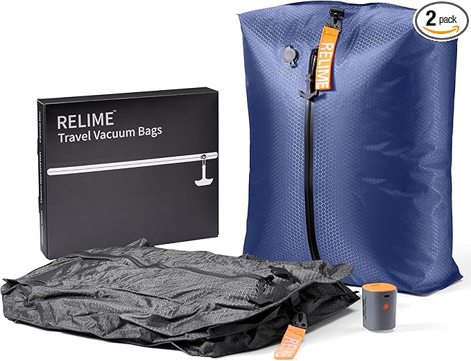 Relime Classic Series Vacuum Bags for Travel Luggage with Wireless Pump, Compression Bags for Carry On Suitcases and Backpack, Vacuum Seal Packing cube for Cloth Packing (1PC + PUMP)