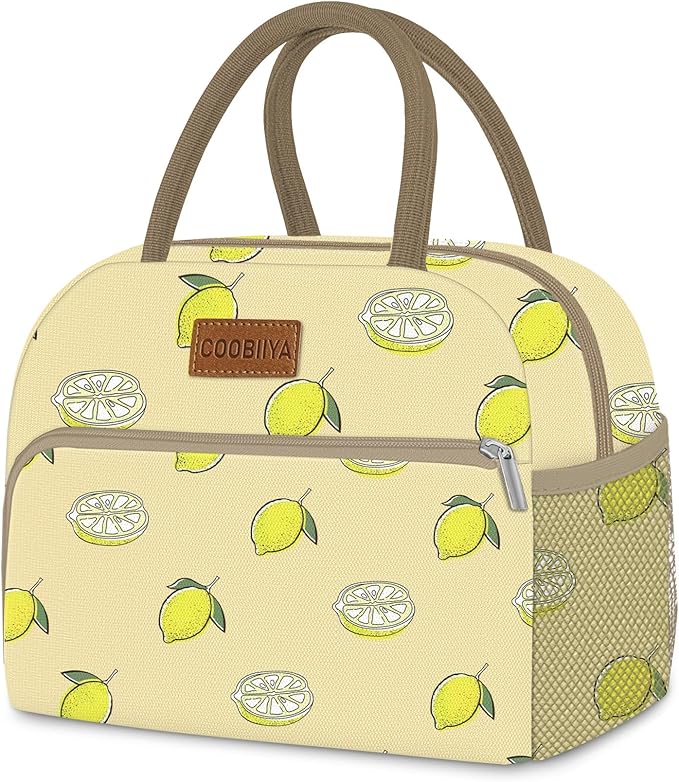 Coobiiya Lunch Bag for Women Men, Cute Lunch Tote Bags Insulated Reusable LunchBox Large Capacity Cooler Bag for Work Travel Picnic Green white