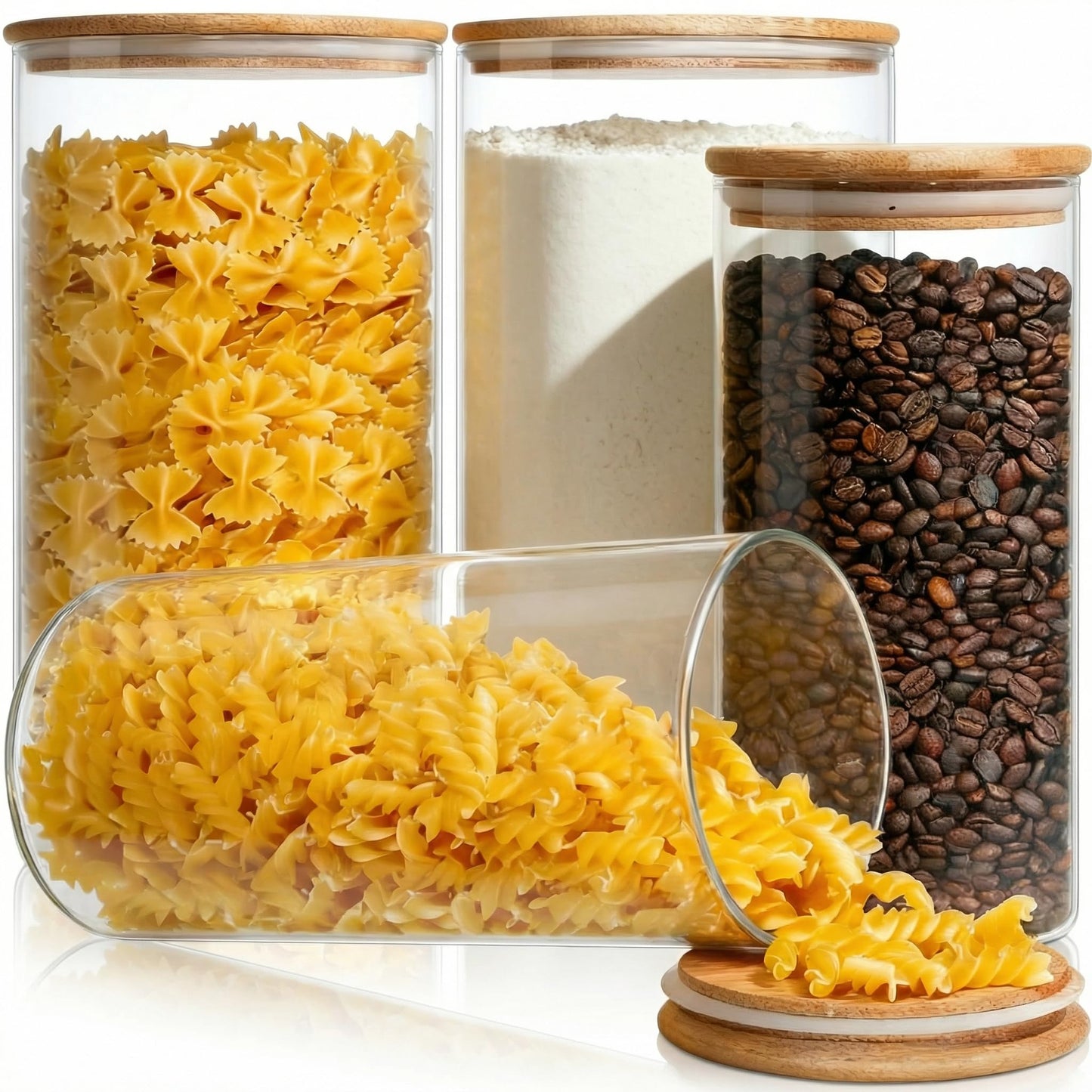27 oz Glass Jars with Bamboo Lids, Airtight Food Storage Containers, 6 Pack