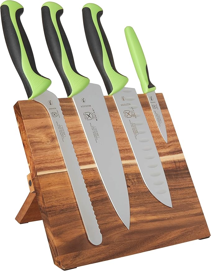 Mercer Culinary Millennia Colors 5-Piece Magnetic Board Set with Blue Handles, Bamboo, 16 x 8 x 18 inches