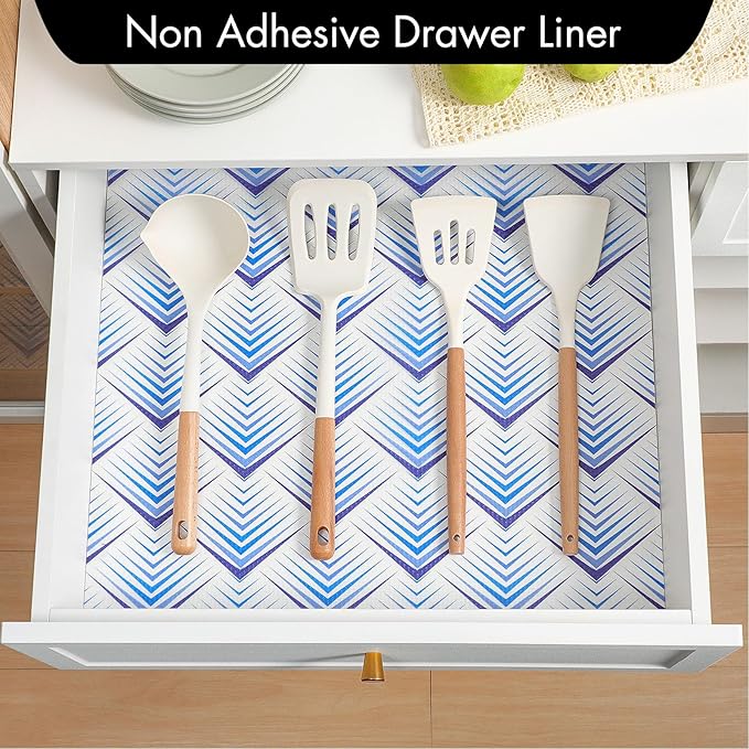 Cooyes Shelf Liner for Kitchen Cabinets – Non-Adhesive Waterproof Drawer Liner – Durable EVA Material Easy-to-Cut Shelf Paper for Refrigerator, Cupboard, Dresser with Modern Pattern