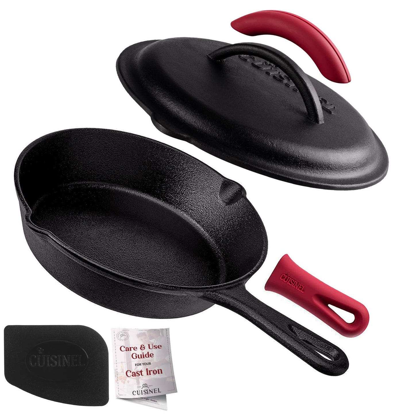 Cuisinel 12‑Inch Cast Iron Skillet – Pre‑Seasoned Frying Pan with Assist Handle & Silicone Handle Holder – Oven, Stovetop, Grill & Campfire Safe Cookware – PFAS & PFOA‑Free