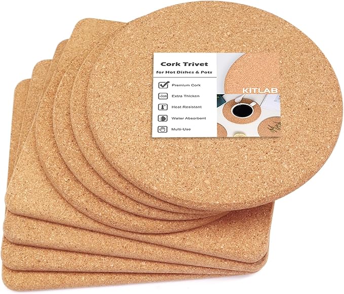 KITLAB Cork Trivets for Hot Dishes, Hot Pots and Pans, 8 Inch 4 Pcs