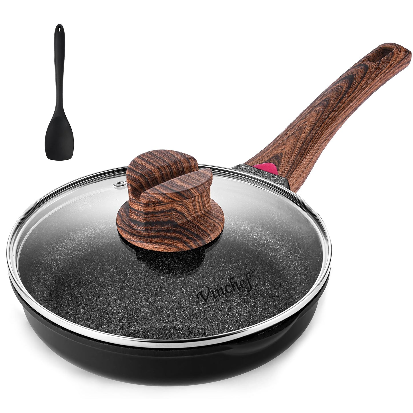 Vinchef 9.5 Inch Nonstick Frying Pan with Lid, Cast Aluminum