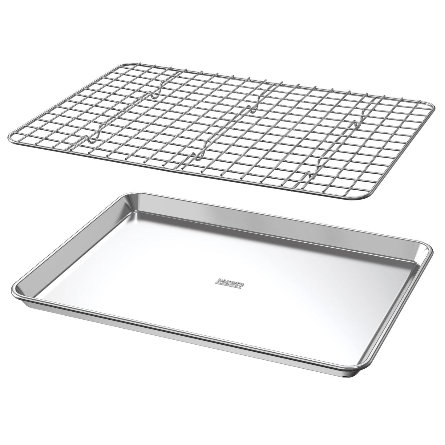 Baker's Secret 4pcs Set, 2x Baking Trays for Oven, 100% Recycled Aluminum, Non Toxic, Bakeware Set Cookie Sheet 13.6" with 2x Stainless Steel Rack Never Rust - The Natural Aluminum Collection