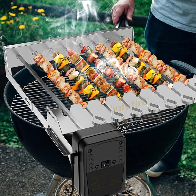onlyfire Stainless Steel Electric Skewer Turner Rotated Shish Kabob Set