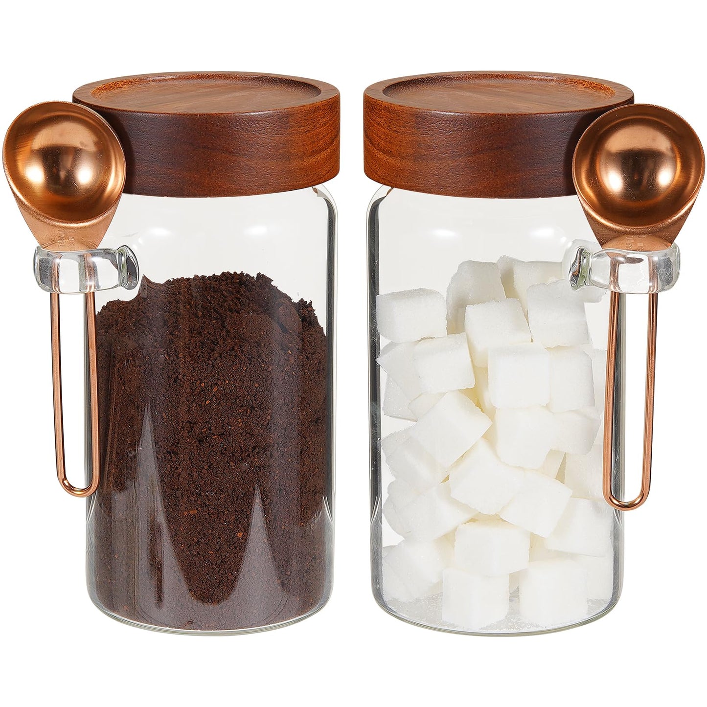 Patoper Airtight Glass Jars with Wooden Lid Glass Spice Jar Round Glass Storage Canister for Pantry Sugar Tea Coffee Bean Nuts Cookies Bath Salts (900ML*2PACK)