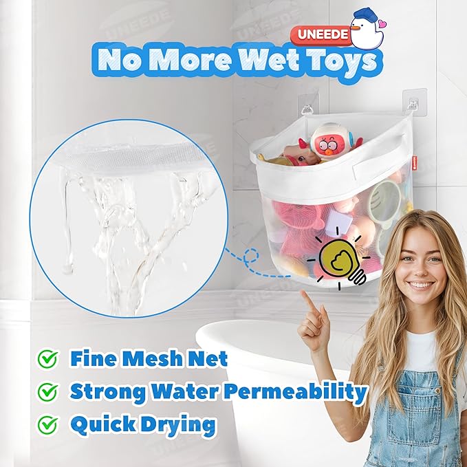 UNEEDE Bath Toy Organizer,4 Gallons Bathtub Toy Storage Organizer,Quick Access Bath Toy Holder For Bathtub,Baby Organizere,Quick Dry Baby For Tub,Mesh Shower Caddy
