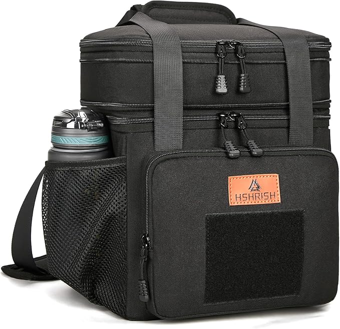 Expandable XLarge Tactical Lunch Box for Adults, Leakproof Insulated Lunch Bag with Lots of Storage Space, Durable Cooler Bag for Men Women Work Outdoor Picnic Trips, 22L(Black), HSHRISH