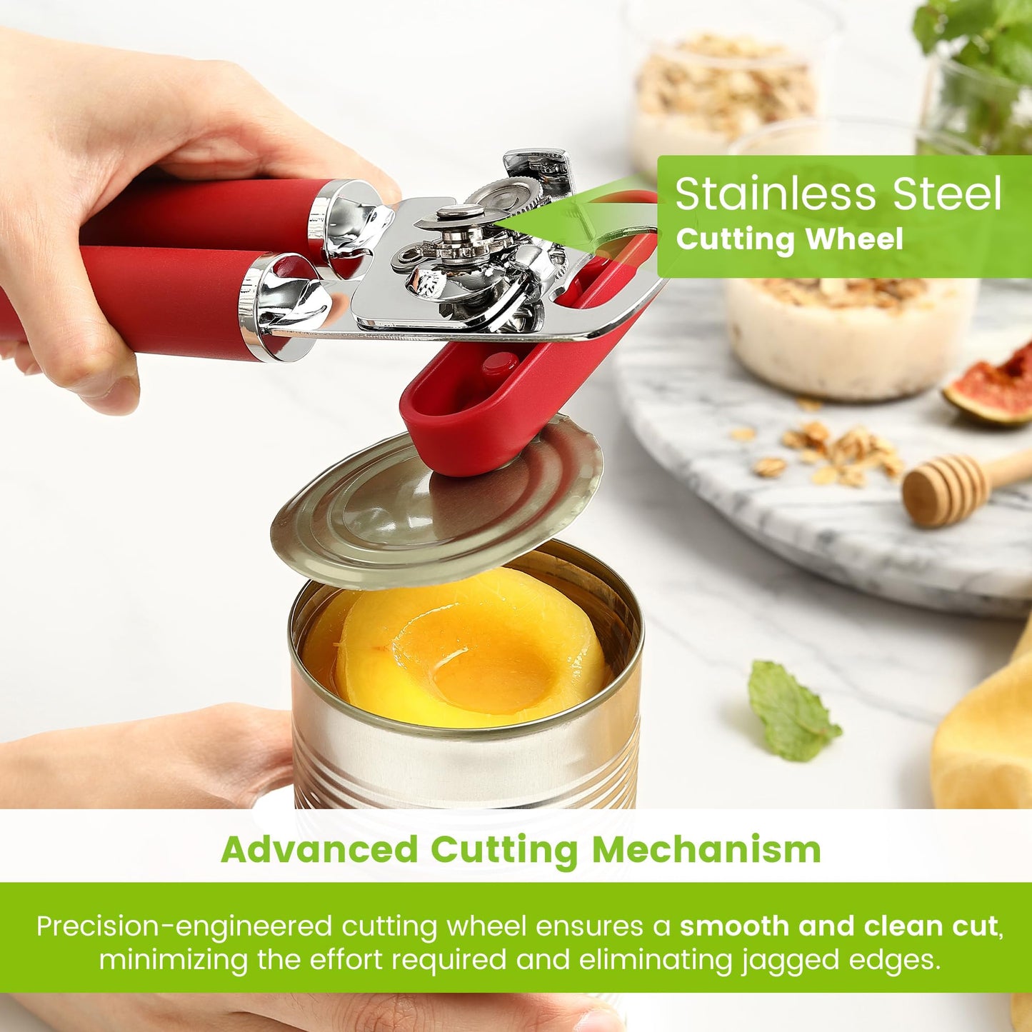 Spring Chef Stainless Steel Manual Can Opener w/Soft Grip Handle, Aqua Sky