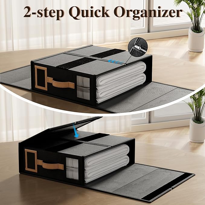 8 Pack Foldable Bed Sheets Set Organizers and Storage(King & Queen Size),Linen Fabric Closet Organizers with Window,Folding Bedding Storage Box for Bedsheets and Pillow Cube Organizer-Black