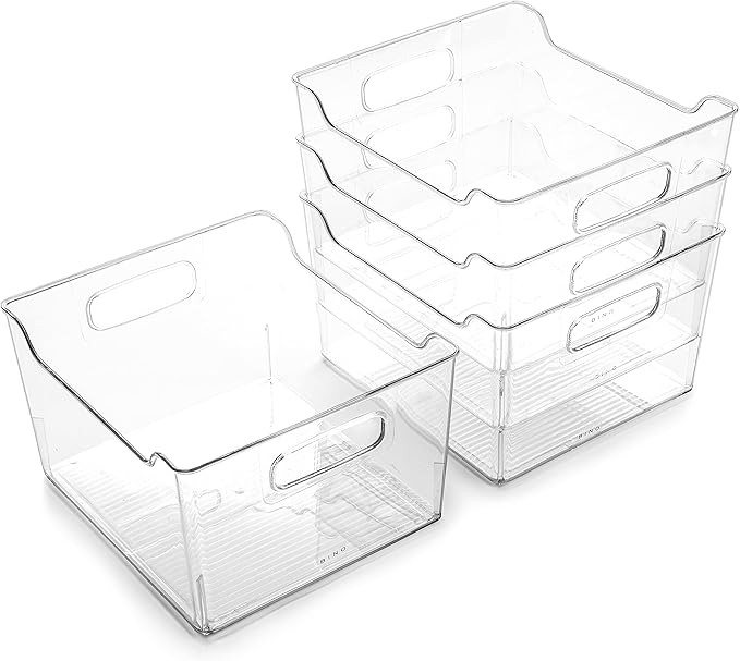 BINO | Clear Storage Organizer | THE LODGE COLLECTION | Containers for Organizing with Handles| Pantry & Kitchen Organization | Fridge Organizer | Bathroom Organizer | Storage Bins For Shelves Cabinet