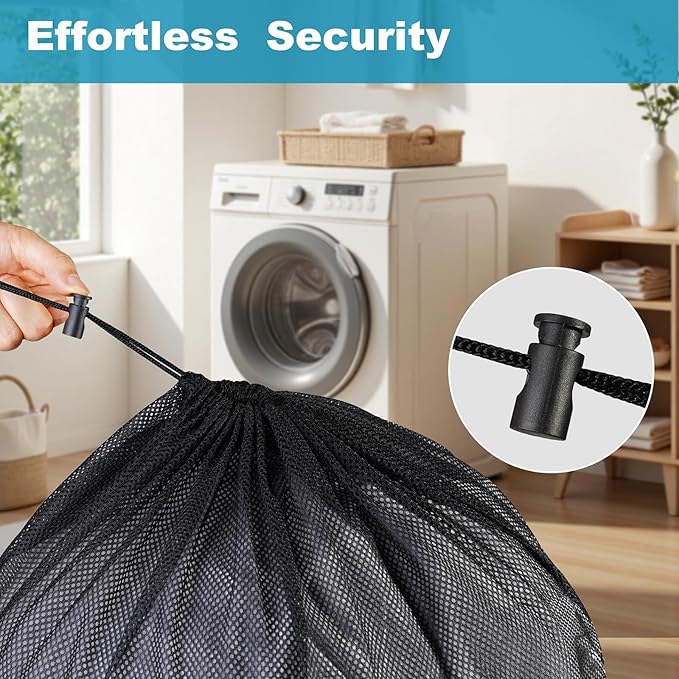 3 Pack Large Mesh Laundry Bag, 24 x 36 Inch Mesh Wash Bag with Drawstring Closure, Delicates Bag for Washing Machine - Perfect for College Dorms, Travel, Laundromats, Apartments (Black)