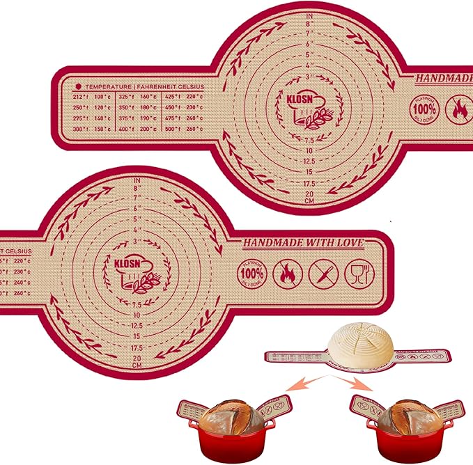 KLOSN Silicone Bread Sling for Dutch Oven, 2 Pack (8" Round) – Non-Stick & 500°F Heat Resistant Sourdough Mat, Easy to Clean, Reusable Food-Grade Sourdough Slings – Fits 5 qt and up Dutch Ovens