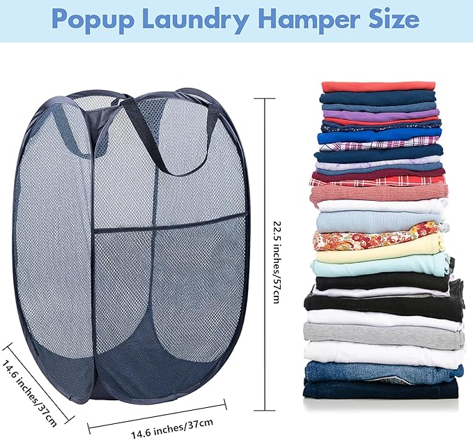 DUCOO Pop Up Hamper, 1 PCS Mesh Pop Up Laundry Hamper, Foldable Mesh Laundry Basket with Space-Saving Design for Home, Dorm, Travel & Storage - Blue