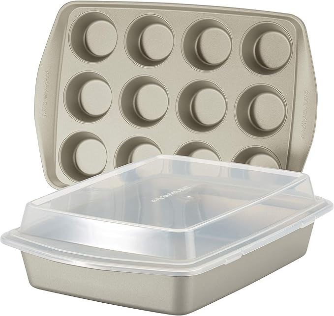 Rachael Ray Nonstick Bakeware Set without Grips, Nonstick Cookie Sheets / Baking Sheets and Cooling Rack - 2 Piece, Silver