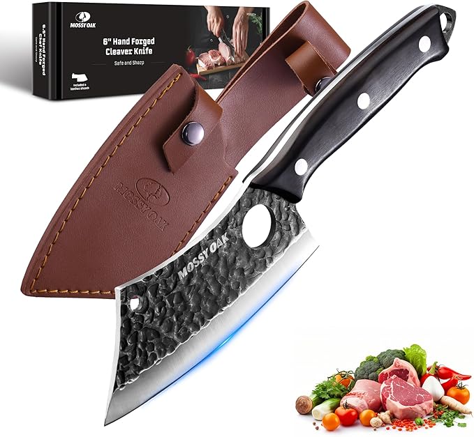 Mossy Oak Serbian Chef Knife, Hand Forged Meat Cleaver Knife