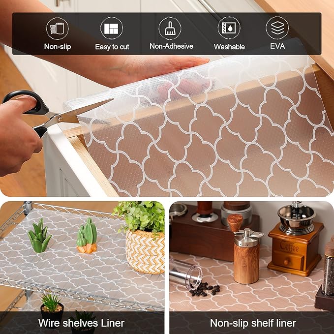 Cooyes Shelf Liner – Premium Non-Adhesive Cabinet & Drawer Liner for Kitchen – Waterproof Shelf Paper with Modern Pattern – Durable EVA Cabinet Mat – Easy to Cut (17.5" W x 360" L)