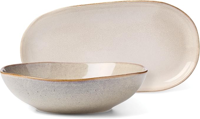 Oneida Organic Shades Sage Green Stoneware 2-Piece Serving Platter Set