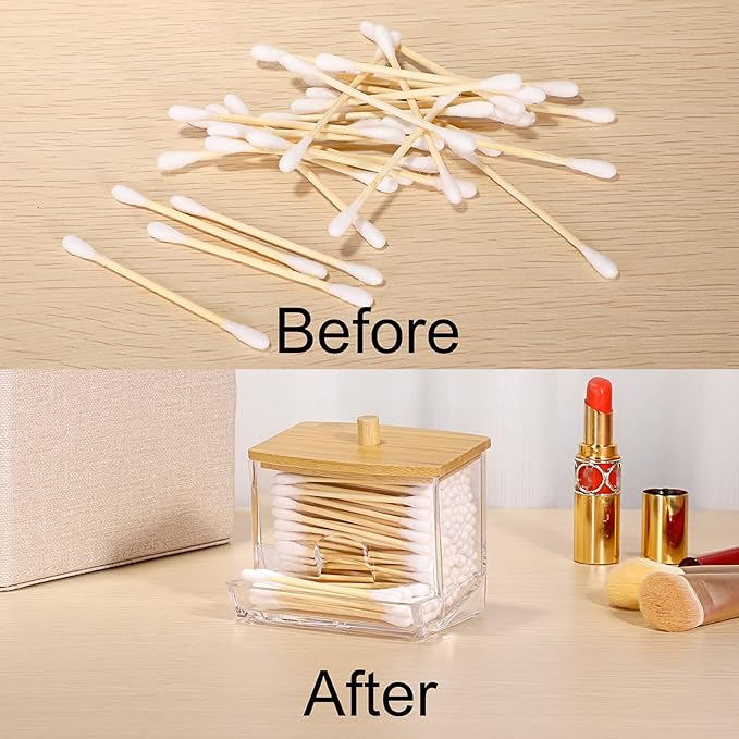 Hipiwe Acrylic Q-Tip Holder with Lid - Clear Q-Tips Dispenser Bathroom Containers Canister Cotton Swab Holder Bathroom Countertop Storage Organizer for Q-tip Cotton Swab