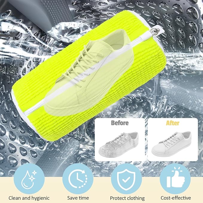 Shoe Washing Machine Bag:Shoe Washing Bag for Dryer & Washer, 2pcs Reusable Laundry Shoe Bag for Sneaker Tennis Shoes Unstain Cleaner Kit XXL (Green)