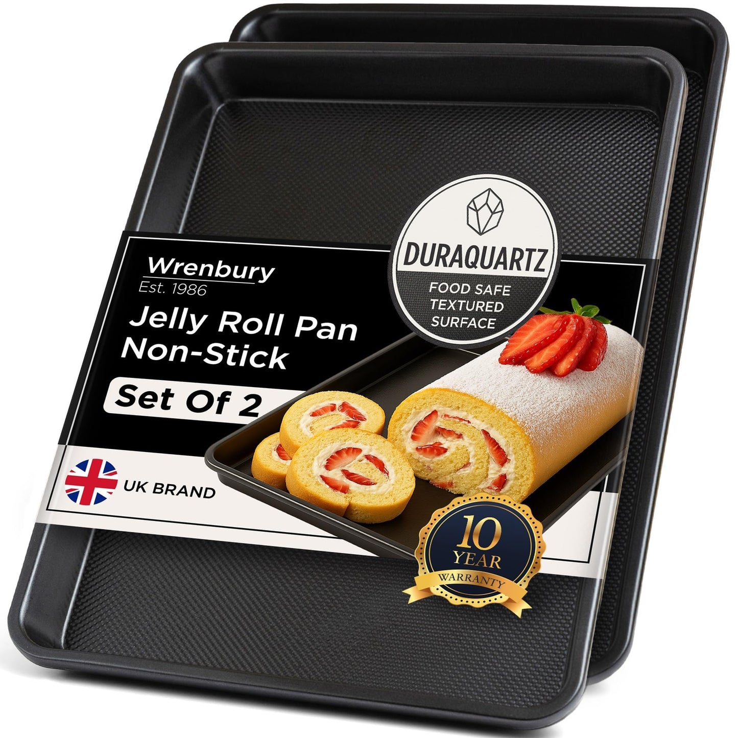 Wrenbury Jelly Roll Pan 15x10 Set of 2 - Non-Stick Baking Sheet Food Safe