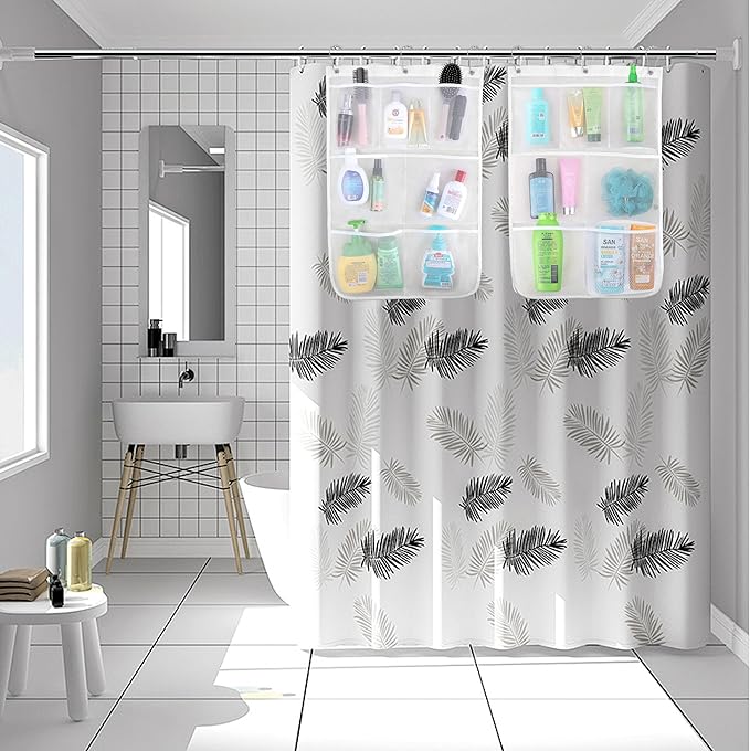 Shower Organizer, Mesh Shower Caddy Quick Drying Hanging, 7 Pockets With 6 Hooks, Hanging Portable, Can Store Soap, Loofah Shampoo and Cruise Ship Essentials, 17 Inch by 26 Inch, White, 2 Pack