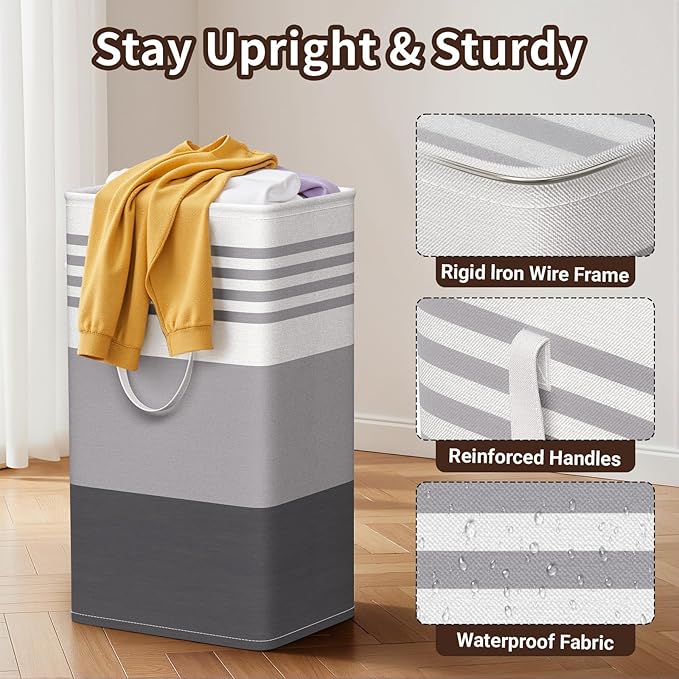 WOWBOX 2 Pack Laundry Hampers Baskets, Freestanding Dirty Clothes Hampers with Reinforced Handles & Cross Stitch & Waterproof Coating, for Laundry Bedroom Bathroom, 2 x 88L