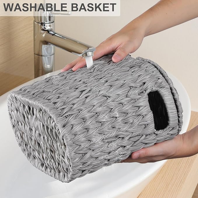 Toilet Paper Storage with Double Lid, Toilet Paper Basket for Storage, Waterproof & Freestanding Tissue Holder for Bathroom, 4 Rolls, Grey
