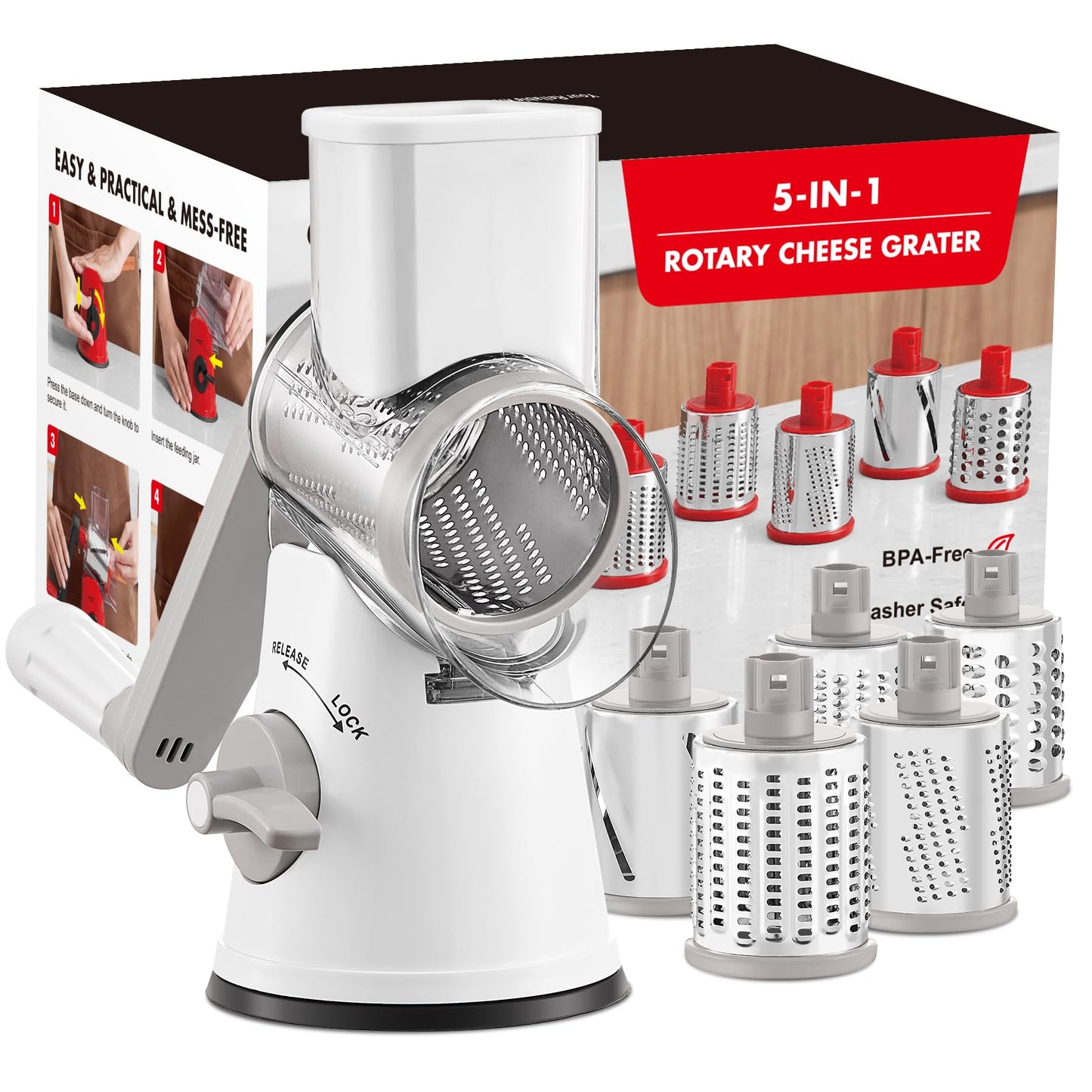 GDL Cheese Grater Hand Crank, Rotary Cheese shredder, Vegetable Slicer