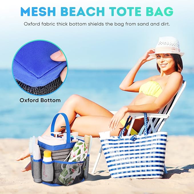 EUDELE Mesh Shower Caddy Portable for College Dorm Room Essentials,Portable Shower Caddy Dorm with 8-Pocket Large Capacity,Shower Bag for Beach,Swimming,Gym-Blue
