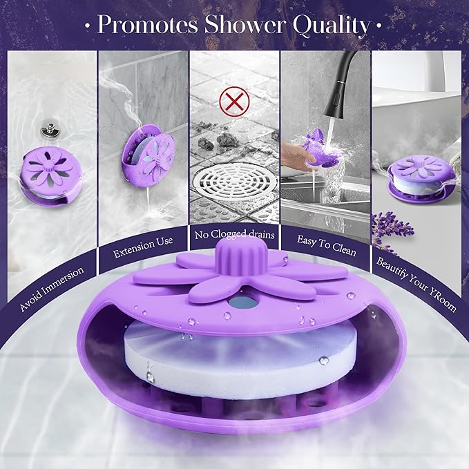 SHARLOVY Purple Shower Steamers Tray, Big Suction Cup Shower Steamer Tablet Holder Dish for Long Lasting Use, Flake Bath Bombs Container, Adornment Household Supply Car Decoration Yoga Decor