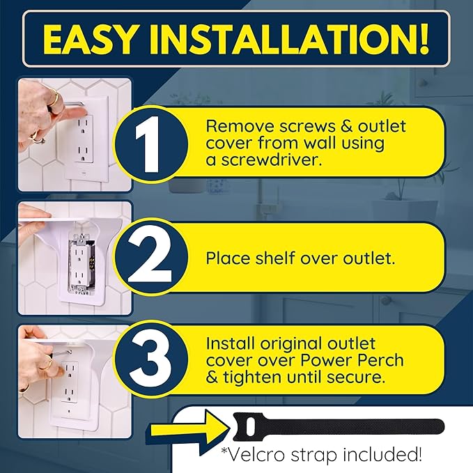 BeraTek Power Perch Wall Outlet Shelf | Declutter & Reclaim Counter Space | Bedroom & Bathroom Organizing Shelves | Alexa Echo Dot Holder, Router Shelf, Holds Electric Toothbrush | Gray, 2-Pack