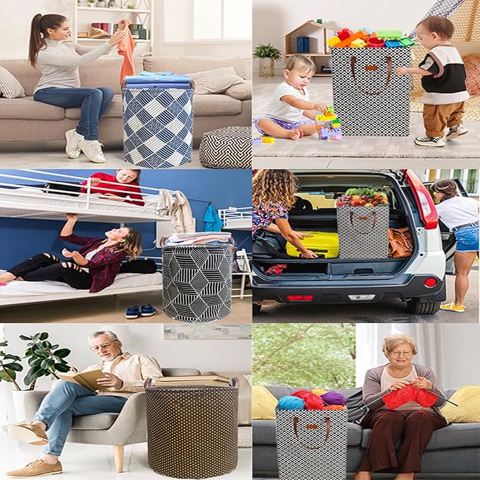 80L Waterproof Laundry Hamper in Family Leather Handle Laundry Basket in Dormitory Collapsible Laundry Bag in Nursery (96-Satisfied laundry hampers, 80L)