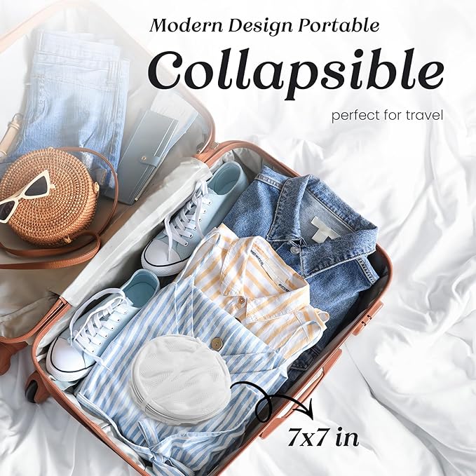 TECHMILLY Collapsible Mesh Pop Up Laundry Hamper with Sturdy Handles and Side Pocket - Portable Foldable Clothes Baskets for Dorm, Bathroom & Travel Storage (White, 2 Packs)