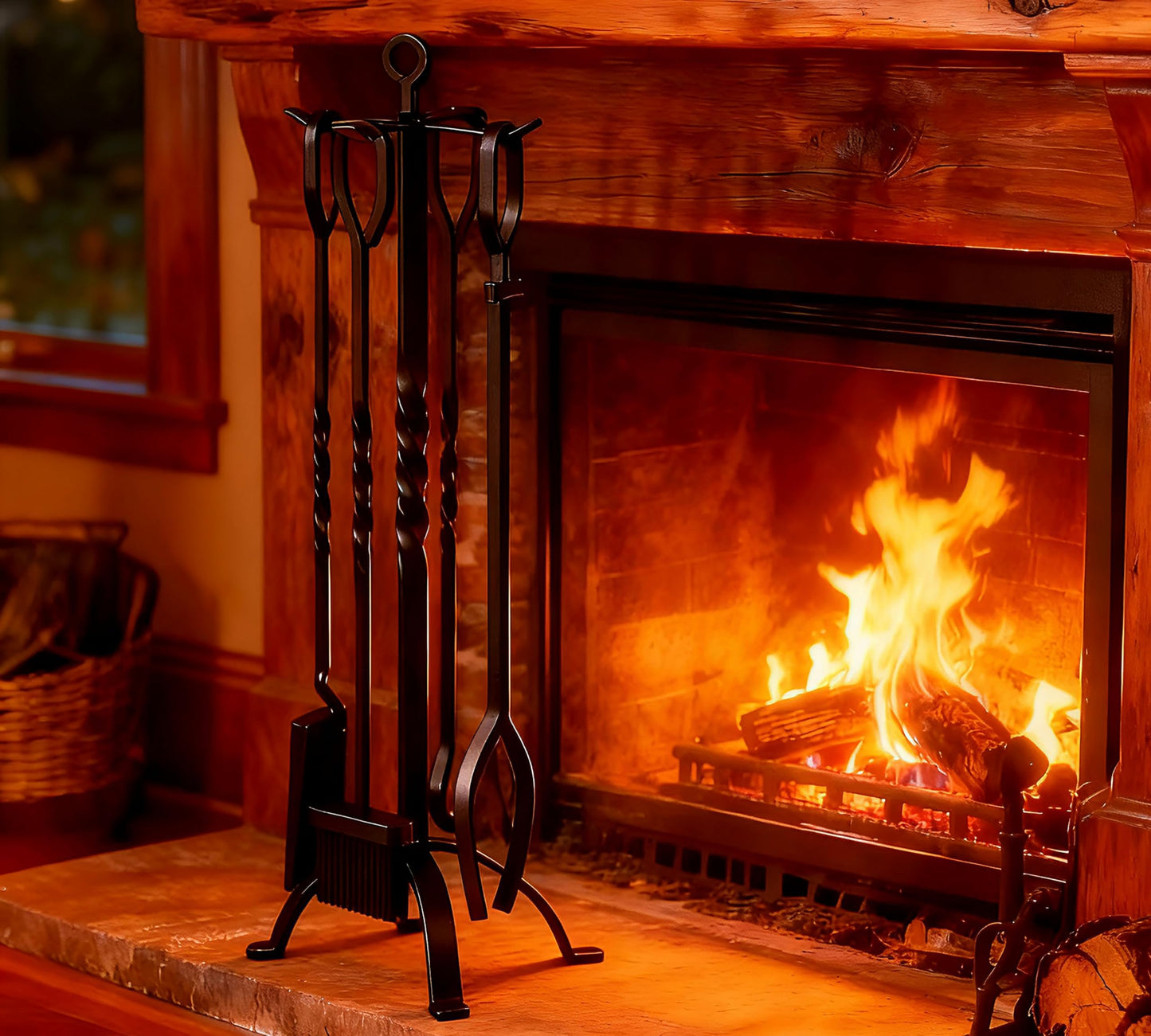 Fire Beauty 5 Pcs Wrought Iron Fireplace Tool Set Indoor Outdoor Fire Pit